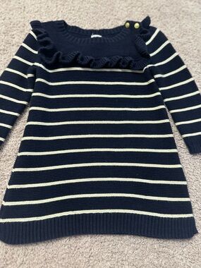 Baby Gap Navy Striped Knit Sweater Dress Ruffle 12-18M